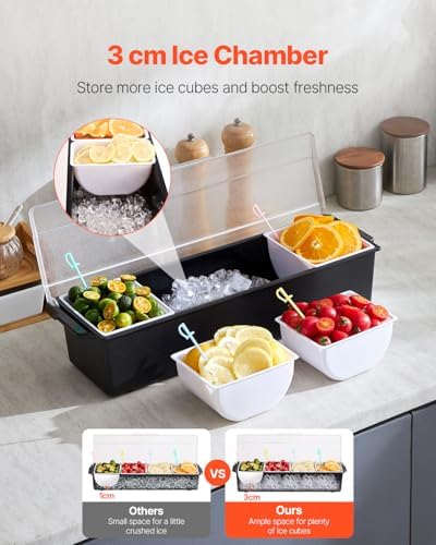 Chilled Condiment Server, 4 Compartment Ice Cooled Condiment Serving Container, Chilled Garnish Tray Bar Caddy, alternate