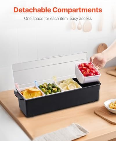 Chilled Condiment Server, 4 Compartment Ice Cooled Condiment Serving Container, Chilled Garnish Tray Bar Caddy, alternate