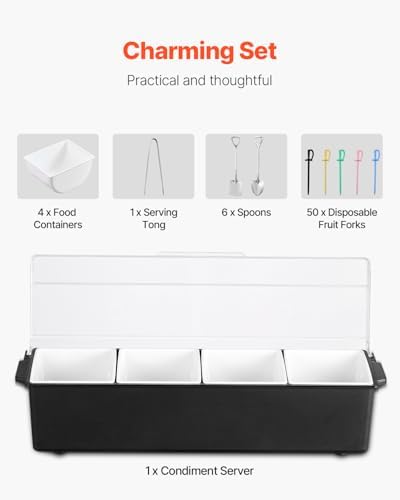 Chilled Condiment Server, 4 Compartment Ice Cooled Condiment Serving Container, Chilled Garnish Tray Bar Caddy, alternate