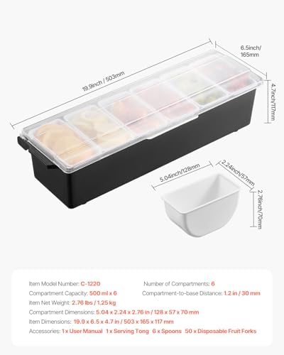 Chilled Condiment Server, 6 Compartment Ice Cooled Condiment Serving Container, Chilled Garnish Tray Bar Caddy, alternate
