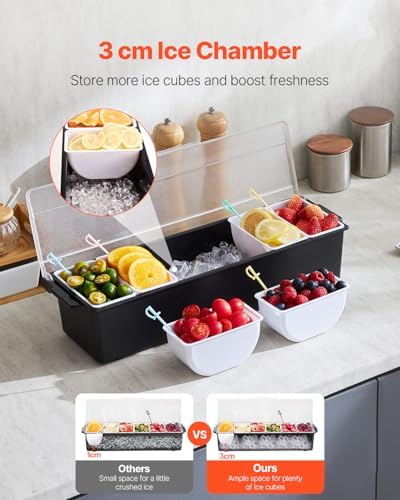 Chilled Condiment Server, 6 Compartment Ice Cooled Condiment Serving Container, Chilled Garnish Tray Bar Caddy, alternate