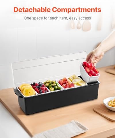 Chilled Condiment Server, 6 Compartment Ice Cooled Condiment Serving Container, Chilled Garnish Tray Bar Caddy, alternate