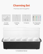 Chilled Condiment Server, 6 Compartment Ice Cooled Condiment Serving Container, Chilled Garnish Tray Bar Caddy, alternate