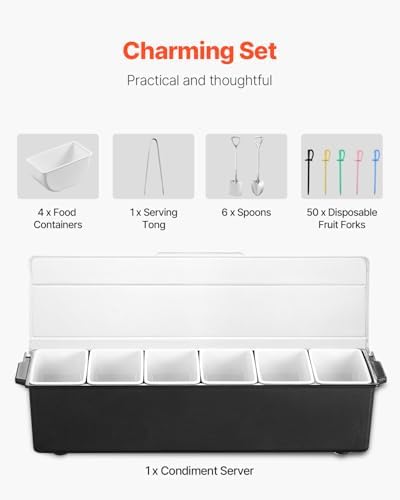Chilled Condiment Server, 6 Compartment Ice Cooled Condiment Serving Container, Chilled Garnish Tray Bar Caddy, alternate