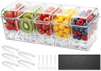 Chilled Condiment Server Caddy, 5 Compartment Ice Cooled Serving Container, Plastic Fruit Garnish Tray Platter