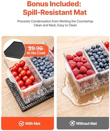Chilled Condiment Server Caddy, 5 Compartment Ice Cooled Serving Container, Plastic Fruit Garnish Tray Platter, alternate