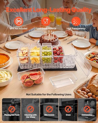 Chilled Condiment Server Caddy, 5 Compartment Ice Cooled Serving Container, Plastic Fruit Garnish Tray Platter, alternate