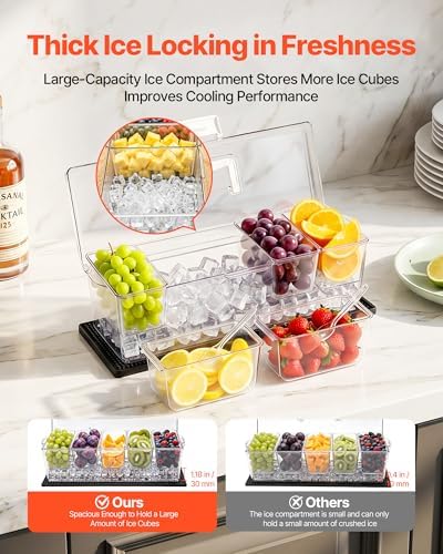 Chilled Condiment Server Caddy, 5 Compartment Ice Cooled Serving Container, Plastic Fruit Garnish Tray Platter, alternate