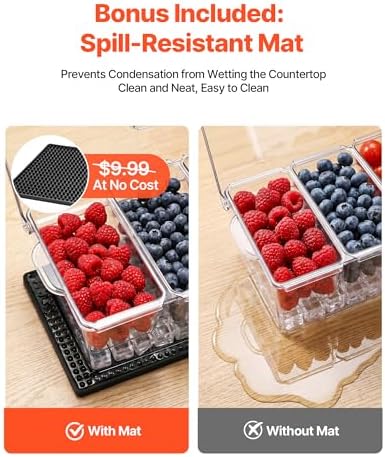 Chilled Condiment Server Caddy, 5 Compartment Ice Cooled Serving Container, Plastic Fruit Garnish Tray Platter, alternate