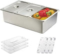 Chilled Condiment Server with Lid, 3-Compartment Stainless Steel Chilled Serving Tray with Lids, Commercial Food