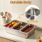 Chilled Condiment Server with Lid, 3-Compartment Stainless Steel Chilled Serving Tray with Lids, Commercial Food, alternate