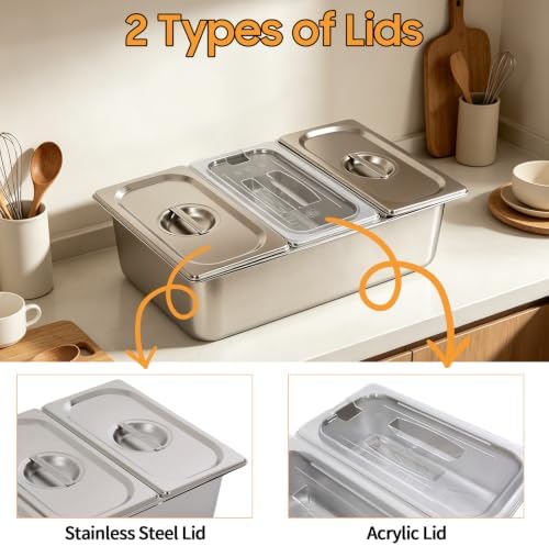 Chilled Condiment Server with Lid, 3-Compartment Stainless Steel Chilled Serving Tray with Lids, Commercial Food, alternate
