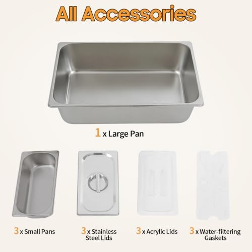Chilled Condiment Server with Lid, 3-Compartment Stainless Steel Chilled Serving Tray with Lids, Commercial Food, alternate
