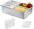 Chilled Condiment Server with Lid, 4-Compartment Stainless Steel Chilled Serving Tray, Countertop Cold Condiment