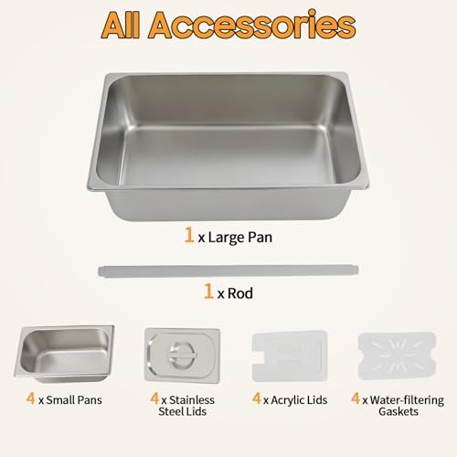 Chilled Condiment Server with Lid, 4-Compartment Stainless Steel Chilled Serving Tray, Countertop Cold Condiment, alternate
