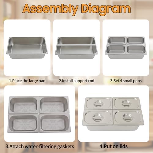 Chilled Condiment Server with Lid, 4-Compartment Stainless Steel Chilled Serving Tray, Countertop Cold Condiment, alternate