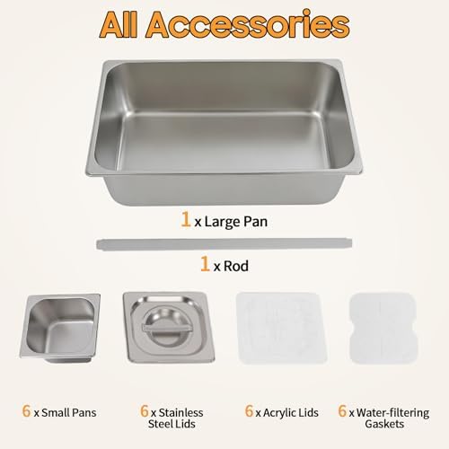 Chilled Condiment Server with Lid, 6-Compartment Stainless Steel Chilled Serving Tray, Commercial Food Storage, alternate
