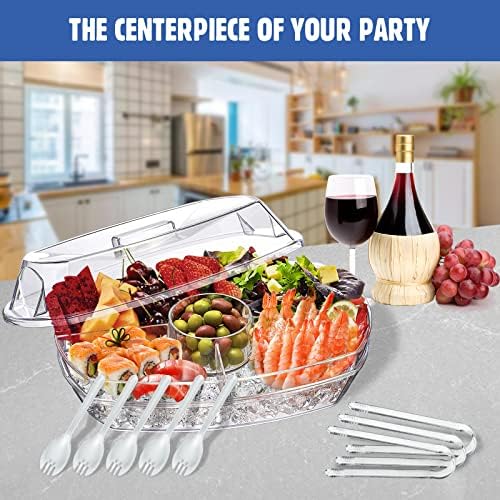 Chilled Serving Tray, 15" Clear Plastic Party Platter with 4 Compartments, Ice Serving Bowl with Lid, Shrimp, alternate view