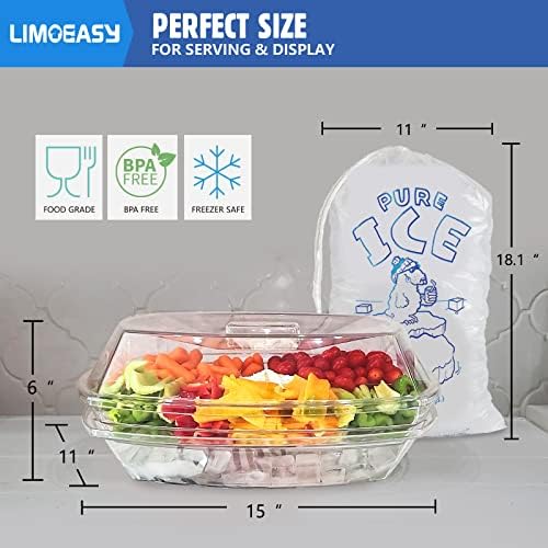 Chilled Serving Tray, 15" Clear Plastic Party Platter with 4 Compartments, Ice Serving Bowl with Lid, Shrimp, alternate view