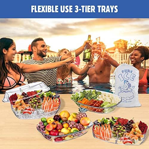 Chilled Serving Tray, 15" Clear Plastic Party Platter with 4 Compartments, Ice Serving Bowl with Lid, Shrimp, alternate view