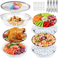 Chilled Serving Tray, 4-Pack, 11.8" Compartment Charcuterie Platter in Silver (4set Round)