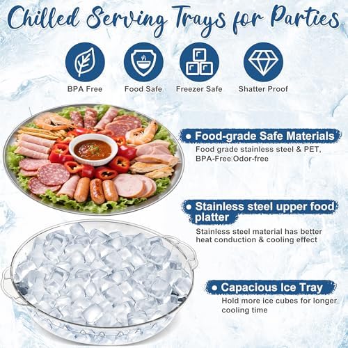Chilled Serving Tray, 4-Pack, 11.8" Compartment Charcuterie Platter in Silver (4set Round), alternate view 5