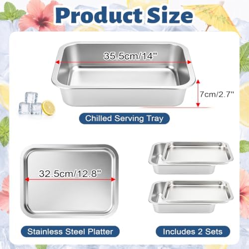 Chilled Serving Tray for Party, Cooling Platter with Ice Bowl, 2 Set in Silver, alternate view 3