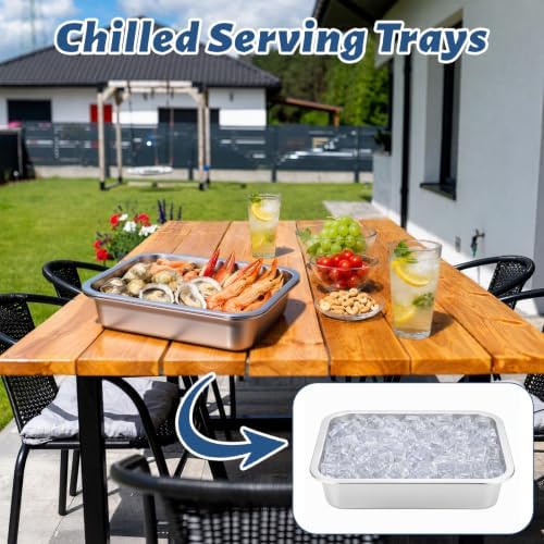 Chilled Serving Tray for Party, Cooling Platter with Ice Bowl, 2 Set in Silver, alternate view 4
