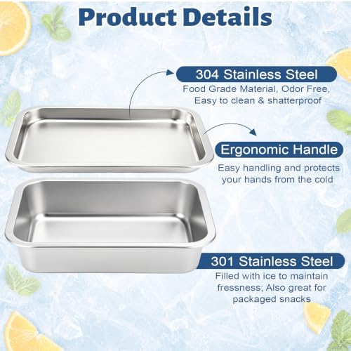 Chilled Serving Tray for Party, Cooling Platter with Ice Bowl, 2 Set in Silver, alternate view 5