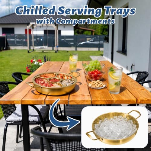 Chilled Serving Tray with Compartments, Condiment Dip Platter, 10 in in Gold, alternate view 3
