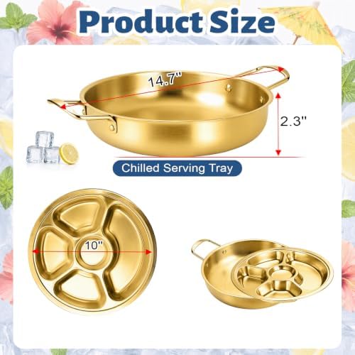 Chilled Serving Tray with Compartments, Condiment Dip Platter, 10 in in Gold, alternate view 4