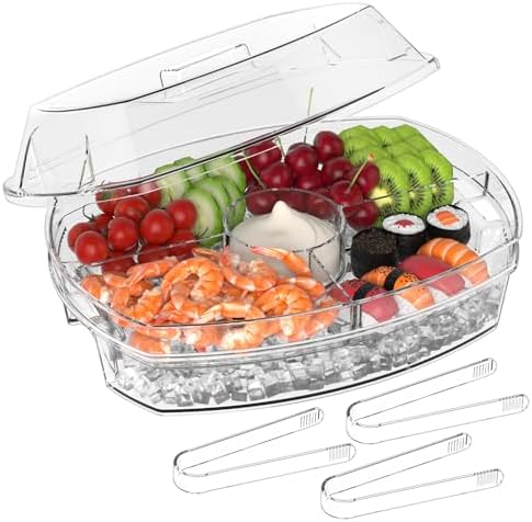 Chilled Serving Tray with Lid, Fruit Trays for Serving for Party in Transparent