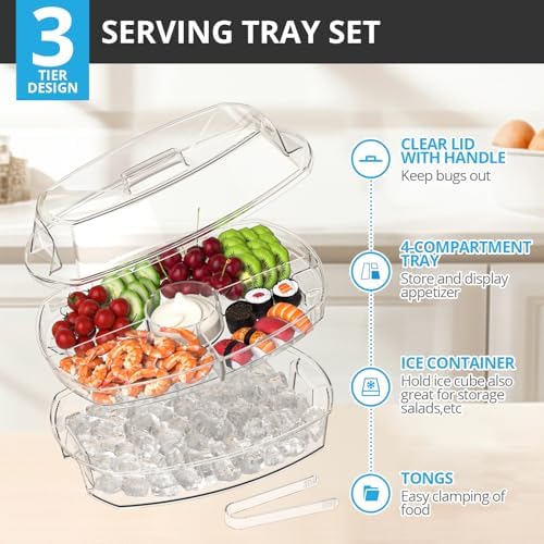 Chilled Serving Tray with Lid, Fruit Trays for Serving for Party in Transparent, alternate view 3