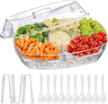 Chilled Veggie Tray, 15 Inch Clear Party Platter with 4 Compartments, Ice Serving Bowl with Lid, Cold Food