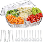 Chilled Veggie Tray, 15 Inch Clear Party Platter with 4 Compartments, Ice Serving Bowl with Lid, Cold Food