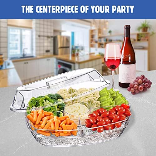 Chilled Veggie Tray, 15 Inch Clear Party Platter with 4 Compartments, Ice Serving Bowl with Lid, Cold Food, alternate view 2
