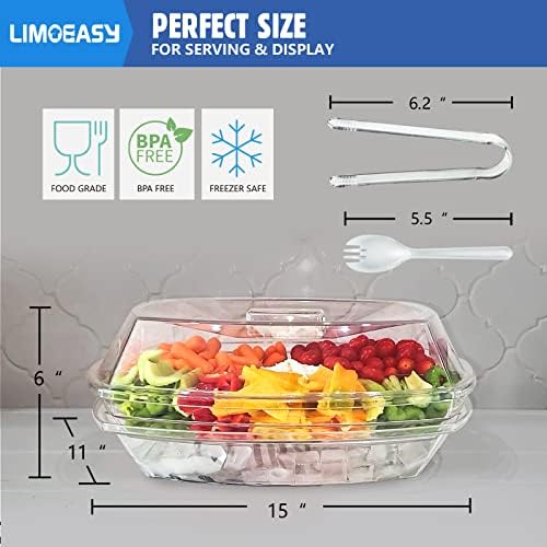 Chilled Veggie Tray, 15 Inch Clear Party Platter with 4 Compartments, Ice Serving Bowl with Lid, Cold Food, alternate view 3