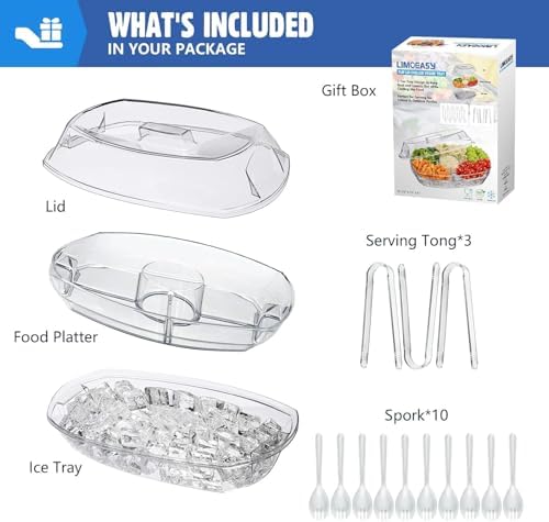 Chilled Veggie Tray, 15 Inch Clear Party Platter with 4 Compartments, Ice Serving Bowl with Lid, Cold Food, alternate view 4