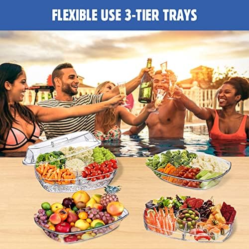 Chilled Veggie Tray, 15 Inch Clear Party Platter with 4 Compartments, Ice Serving Bowl with Lid, Cold Food, alternate view 5