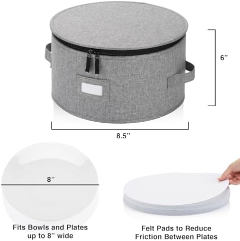 China Storage Case for Bowls or Dessert Plates - Fit plates up to 8" W - Includes 12 Felt Dividers - Hard Shell, alternate