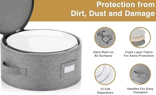China Storage Case for Bowls or Dessert Plates - Fit plates up to 8" W - Includes 12 Felt Dividers - Hard Shell, alternate