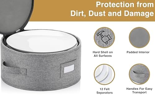 China Storage Container for Dinner Plate - Fit plates up to 11.5" W - Includes 12 Thick Felt Dividers. Hard, alternate view 4