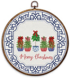 Chinoiserie Christmas Tree Round Framed Wall Art 10"x10"