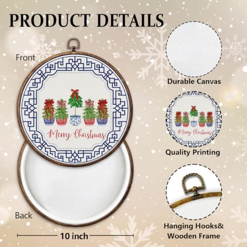 Chinoiserie Christmas Tree Round Framed Wall Art 10"x10", alternate view 2