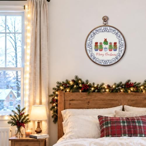 Chinoiserie Christmas Tree Round Framed Wall Art 10"x10", alternate view 4