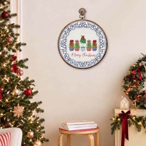 Chinoiserie Christmas Tree Round Framed Wall Art 10"x10", alternate view 5