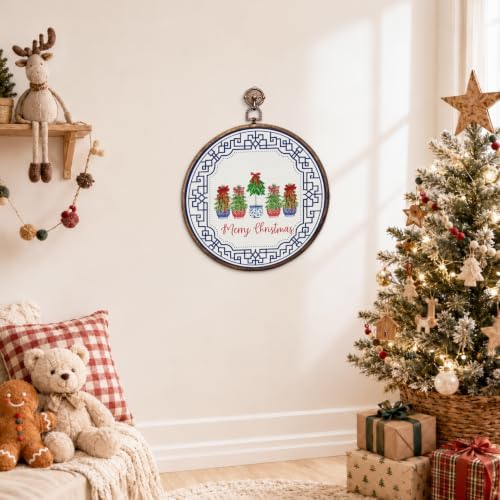 Chinoiserie Christmas Tree Round Framed Wall Art 10"x10", alternate view 6