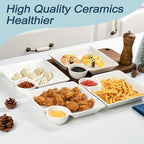 Chip and Dip Serving Platter Set of 4-8 Inch Ceramic Divided Plates with Sauce Compartment, Food-Safe Snack, alternate view 4