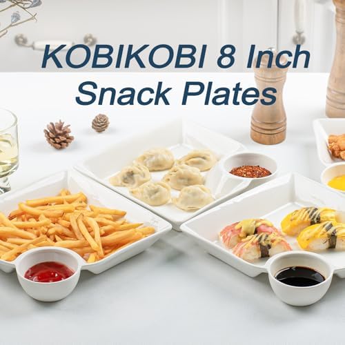 Chip and Dip Serving Platter Set of 4-8 Inch Ceramic Divided Plates with Sauce Compartment, Food-Safe Snack, alternate view 6