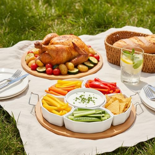 Chip and Dip Serving Set, 11'' Divided Serving Platters Tray for Party, 6-Compartment Removable Appetizer Snack, alternate